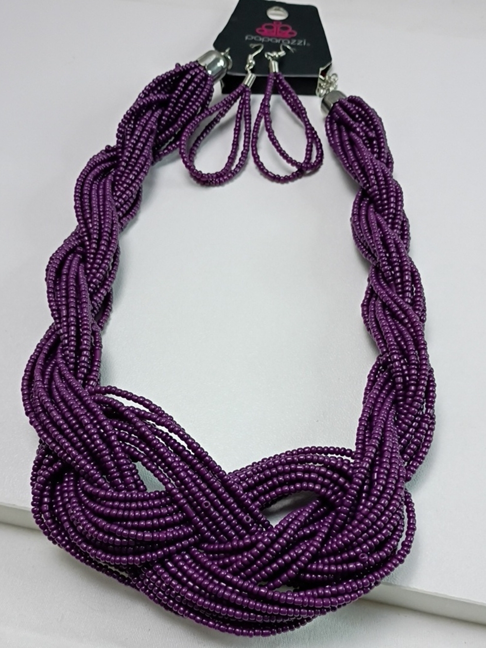 Paparazzi Twisted Seed Bead Necklace and Earring Set - Purple